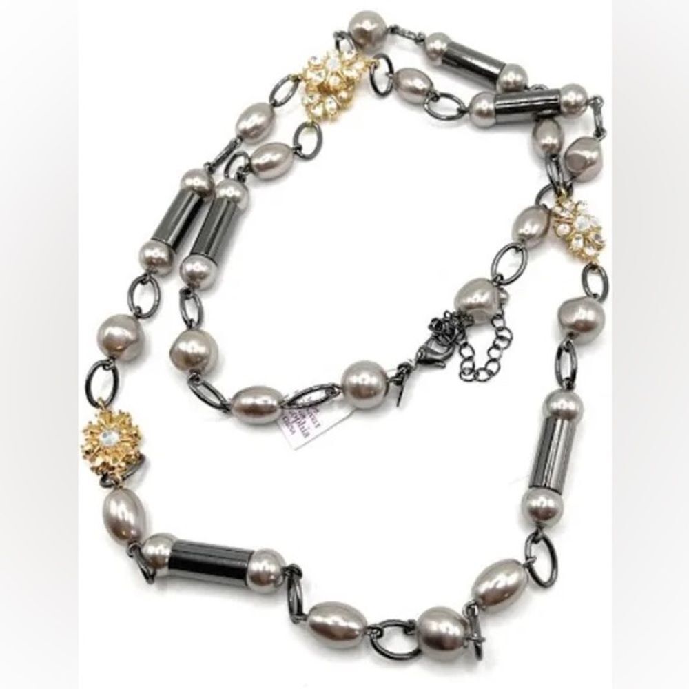 Lia Sophia Signed Vintage Ravenna Beaded Necklace with Hematite & Clear Crystal